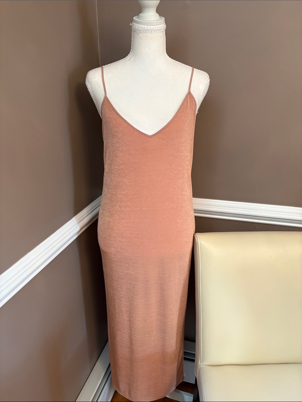 Zara Peach Spaghetti-Strap Maxi Dress